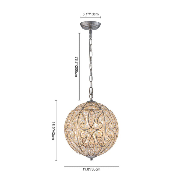 Chandelierias - Gorgeous Rusty Silver Sparkling Crystal Globe Pendant - Pendant - 4 Bulbs -