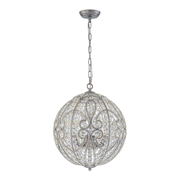 Chandelierias - Gorgeous Rusty Silver Sparkling Crystal Globe Pendant - Pendant - 4 Bulbs -