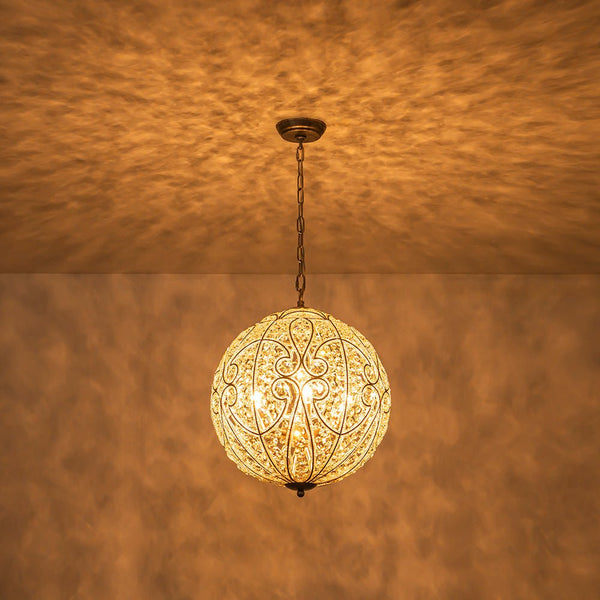 Chandelierias - Gorgeous Rusty Silver Sparkling Crystal Globe Pendant - Pendant - 4 Bulbs -