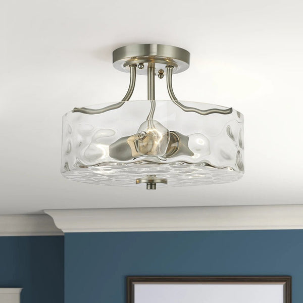 Chandelierias-Hammered Glass Drum Semi-Flush Mount-Semi Flush--