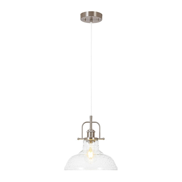 Chandelierias-Industrial 1-Light Clear Seeded Glass Framed Bell Pendant-Pendants-Black-