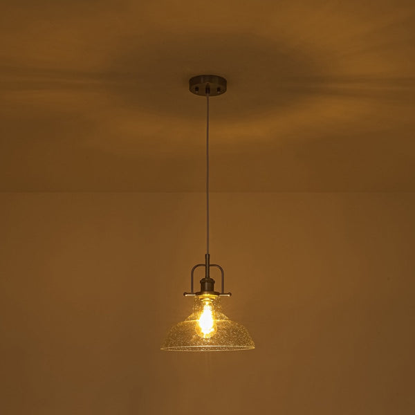 Chandelierias-Industrial 1-Light Clear Seeded Glass Framed Bell Pendant-Pendants-Black-