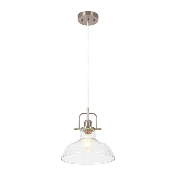 Chandelierias-Industrial 1-Light Clear Seeded Glass Framed Bell Pendant-Pendants-Black-