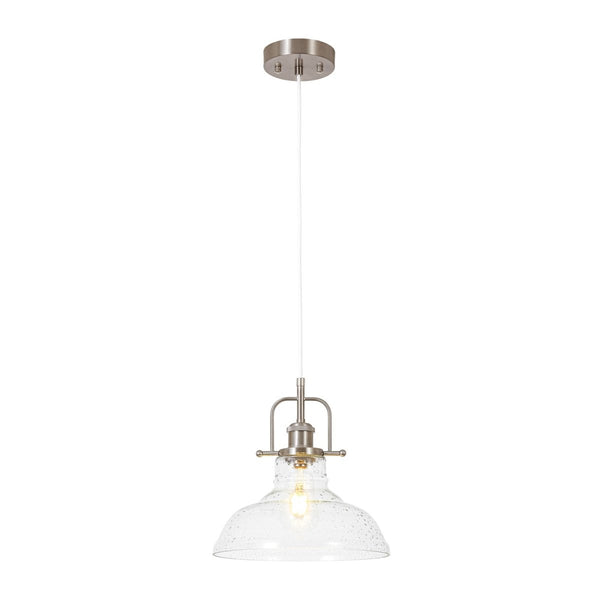 Chandelierias-Industrial 1-Light Clear Seeded Glass Framed Bell Pendant-Pendants-Black-