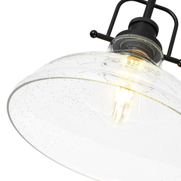 Chandelierias-Industrial 1-Light Clear Seeded Glass Framed Bell Pendant-Pendants-Black-