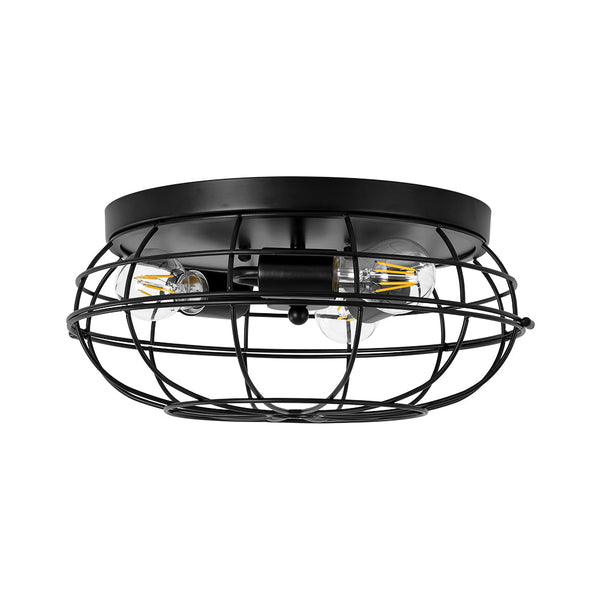 Chandelierias - Industrial 3 - Light Matte Black Metal Cage Flush Mount - Semi Flush - Black -