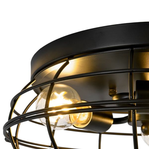 Chandelierias - Industrial 3 - Light Matte Black Metal Cage Flush Mount - Semi Flush - Black -
