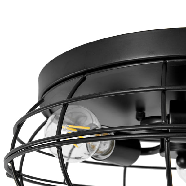 Chandelierias - Industrial 3 - Light Matte Black Metal Cage Flush Mount - Semi Flush - Black -