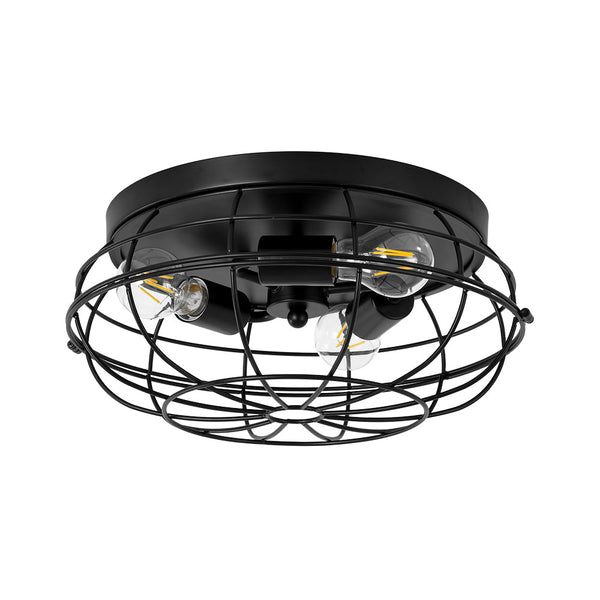 Chandelierias - Industrial 3 - Light Matte Black Metal Cage Flush Mount - Semi Flush - Black -