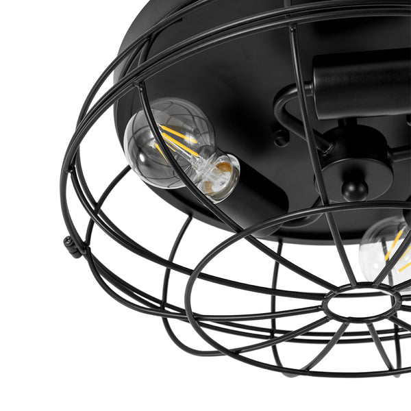 Chandelierias - Industrial 3 - Light Matte Black Metal Cage Flush Mount - Semi Flush - Black -
