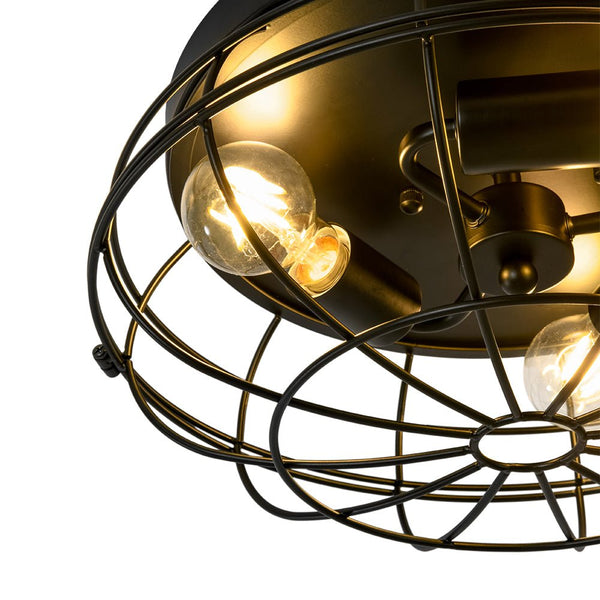 Chandelierias - Industrial 3 - Light Matte Black Metal Cage Flush Mount - Semi Flush - Black -