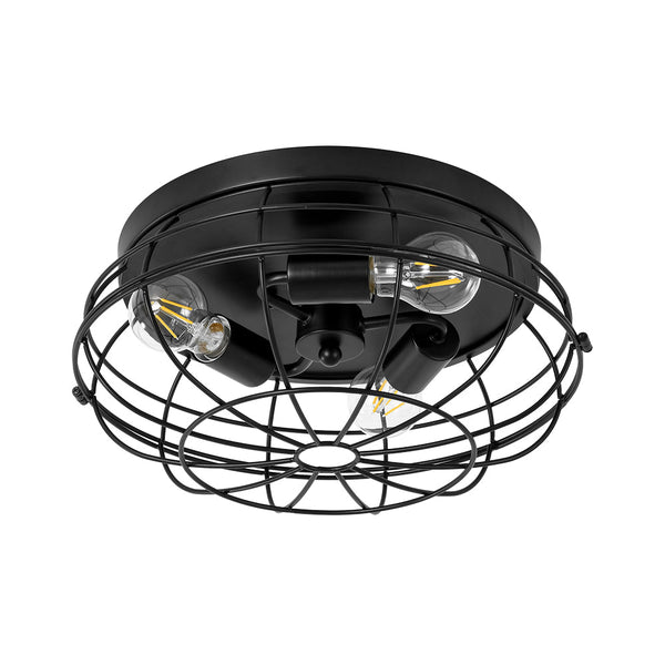 Chandelierias - Industrial 3 - Light Matte Black Metal Cage Flush Mount - Semi Flush - Black -