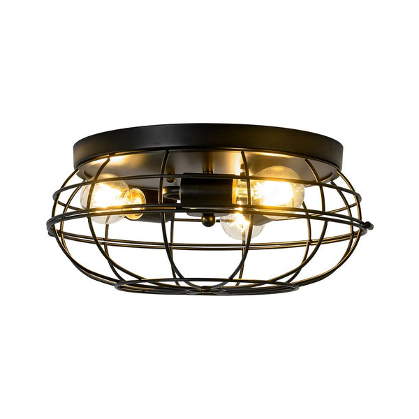 Chandelierias - Industrial 3 - Light Matte Black Metal Cage Flush Mount - Semi Flush - Black -