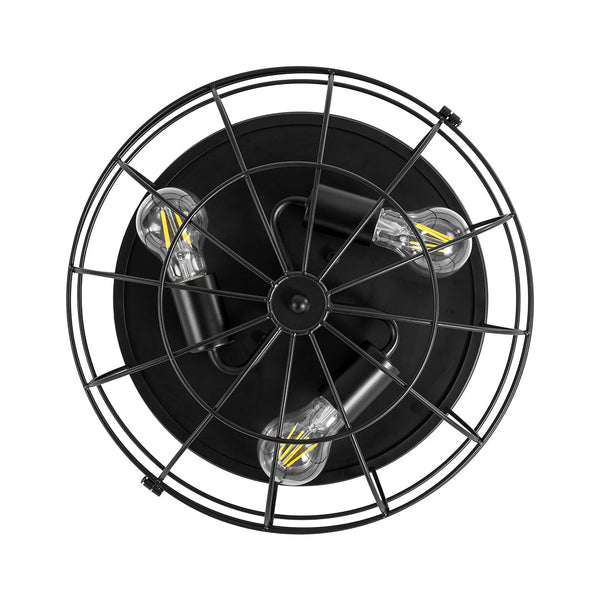 Chandelierias - Industrial 3 - Light Matte Black Metal Cage Flush Mount - Semi Flush - Black -