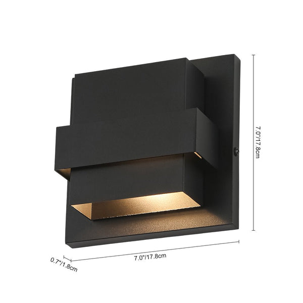 Chandelierias - Industrial Dimmable LED Layered Square Box Outdoor Wall Sconce - Wall Light - Matte Black - 2 - Pack