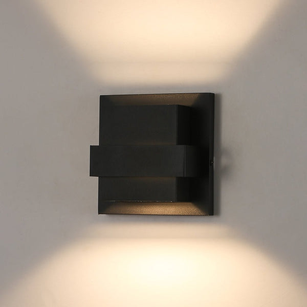 Chandelierias - Industrial Dimmable LED Layered Square Box Outdoor Wall Sconce - Wall Light - Matte Black - 2 - Pack