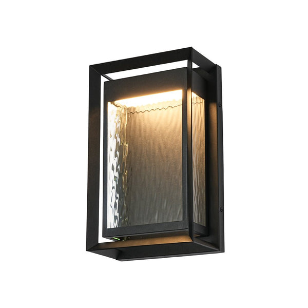 Chandelierias - Industrial Dimmable LED Ripple Glass Rectangular Box Outdoor Wall Sconce - Wall Light - Matte Black - 2 - Pack