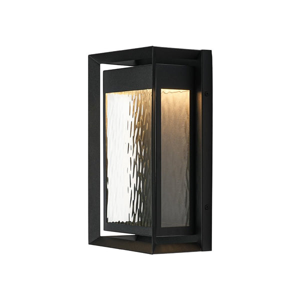 Chandelierias - Industrial Dimmable LED Ripple Glass Rectangular Box Outdoor Wall Sconce - Wall Light - Matte Black - 2 - Pack