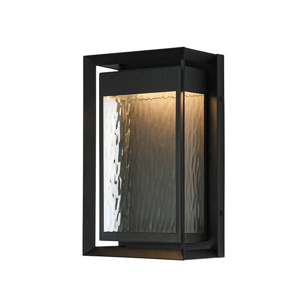 Chandelierias - Industrial Dimmable LED Ripple Glass Rectangular Box Outdoor Wall Sconce - Wall Light - Matte Black - 2 - Pack
