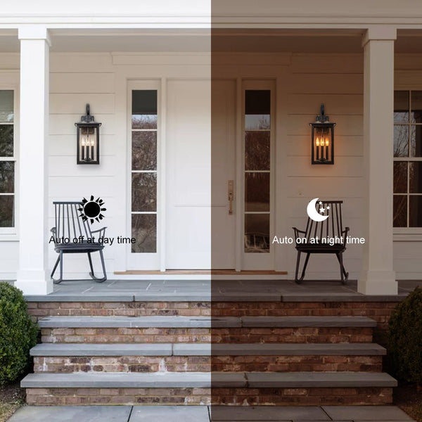 Chandelierias - Industrial Lantern 3 - Light Glass Outdoor Wall Sconce - Wall Light - Black -