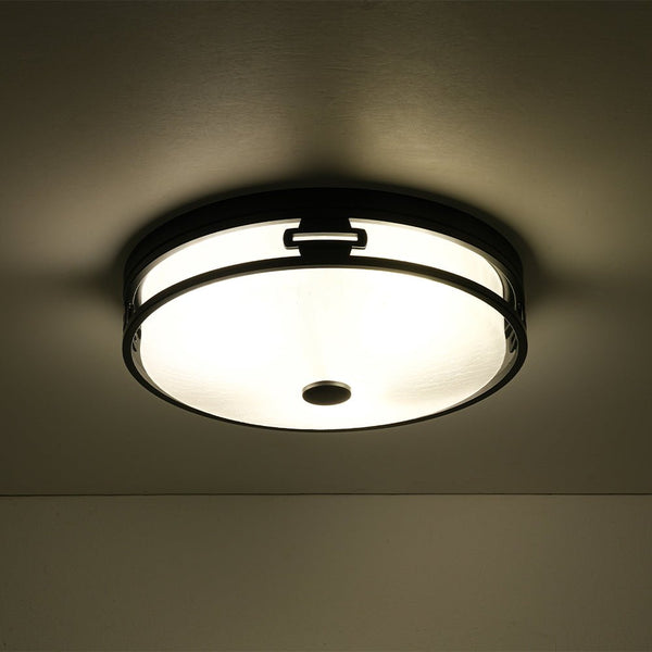 Chandelierias - Industrial Matte Black Crackled Frosted Glass Flush Mount - Flush Mount - 16.1 in -