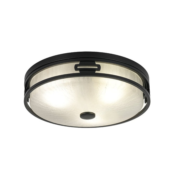 Chandelierias - Industrial Matte Black Crackled Frosted Glass Flush Mount - Flush Mount - 16.1 in -