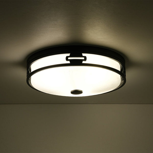 Chandelierias - Industrial Matte Black Crackled Frosted Glass Flush Mount - Flush Mount - 16.1 in -