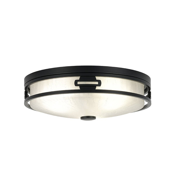 Chandelierias - Industrial Matte Black Crackled Frosted Glass Flush Mount - Flush Mount - 16.1 in -