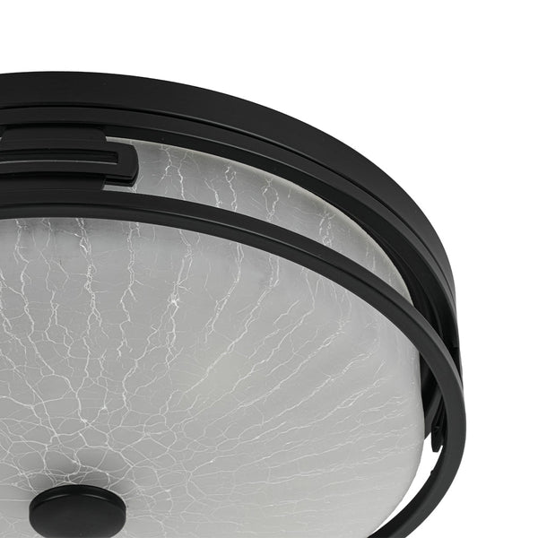 Chandelierias - Industrial Matte Black Crackled Frosted Glass Flush Mount - Flush Mount - 16.1 in -