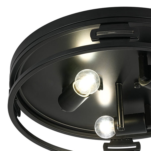 Chandelierias - Industrial Matte Black Crackled Frosted Glass Flush Mount - Flush Mount - 16.1 in -