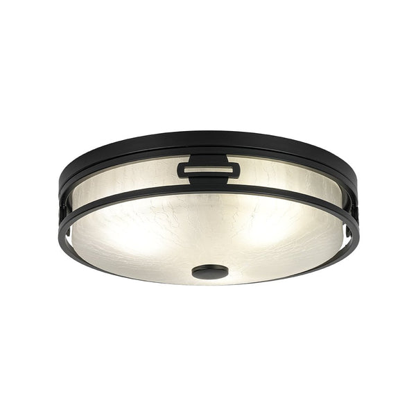 Chandelierias - Industrial Matte Black Crackled Frosted Glass Flush Mount - Flush Mount - 16.1 in -