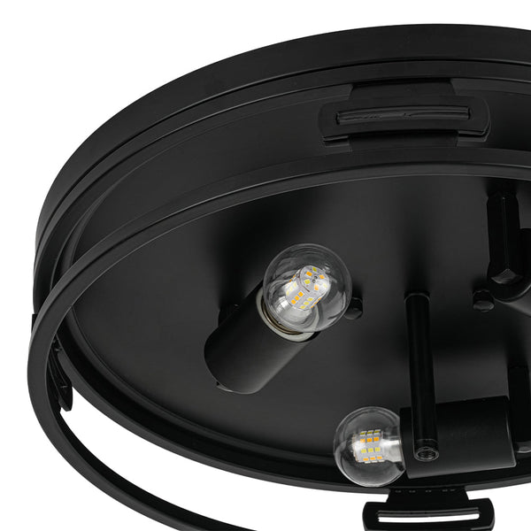 Chandelierias - Industrial Matte Black Crackled Frosted Glass Flush Mount - Flush Mount - 16.1 in -