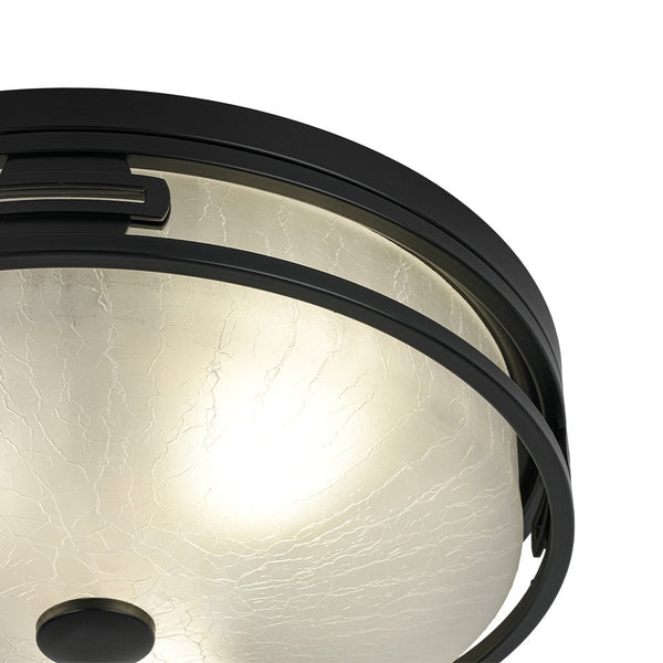 Chandelierias - Industrial Matte Black Crackled Frosted Glass Flush Mount - Flush Mount - 16.1 in -