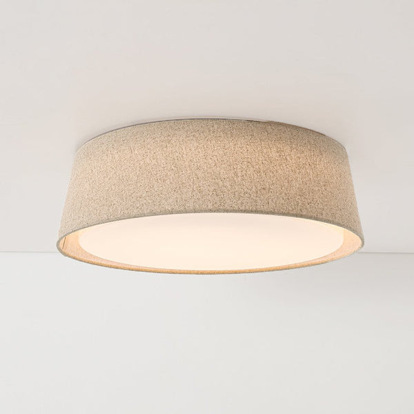 Chandelierias-Linen Fabric Dimmable LED Opal Glass Tapered Drum Flush Mount-Flush Mount-Oatmeal-