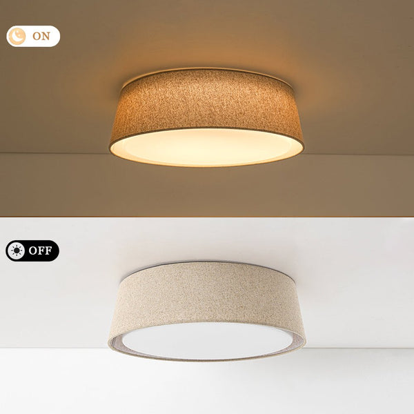 Chandelierias-Linen Fabric Dimmable LED Opal Glass Tapered Drum Flush Mount-Flush Mount-Off-white-