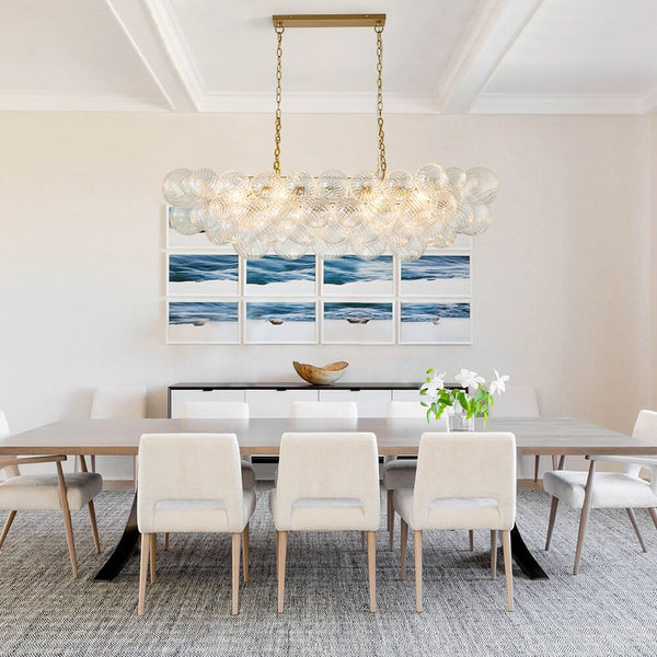 Chandelierias - Luxe 8 - Light Clear Swirled Glass Globe Bubble Island Chandelier - Chandeliers - Brass -