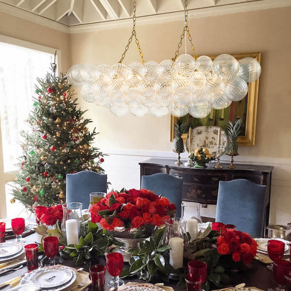 Luxe 8-Light Clear Swirled Glass Globe Bubble Dining Room Chandelier