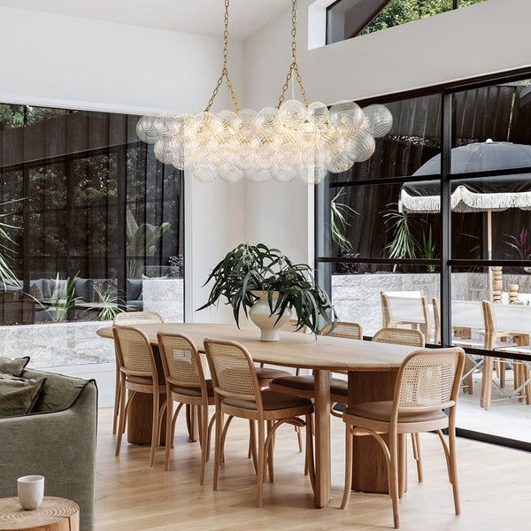 Chandelierias - Luxe 8 - Light Clear Swirled Glass Globe Bubble Island Chandelier - Chandeliers - Brass -