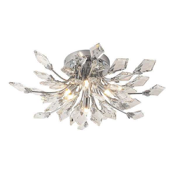 Chandelierias - Luxury 4 - Light Floral Bouquet Crystal Semi - flush Mount - Semi Flush - Chrome -
