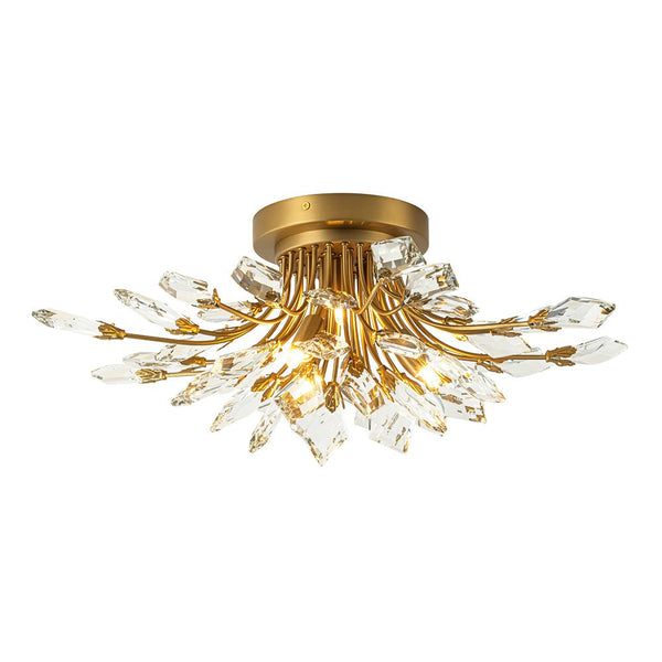 Chandelierias - Luxury 4 - Light Floral Bouquet Crystal Semi - flush Mount - Semi Flush - Chrome -