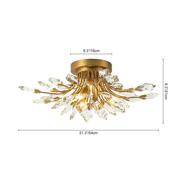Chandelierias - Luxury 4 - Light Floral Bouquet Crystal Semi - flush Mount - Semi Flush - Chrome -
