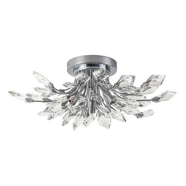 Chandelierias - Luxury 4 - Light Floral Bouquet Crystal Semi - flush Mount - Semi Flush - Chrome -