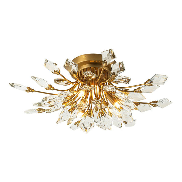 Chandelierias - Luxury 4 - Light Floral Bouquet Crystal Semi - flush Mount - Semi Flush - Chrome -