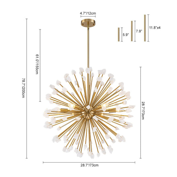 Chandelierias - Luxury 6 - Light Alabaster Stone Sunburst Sphere Chandelier - Chandeliers - Brass -
