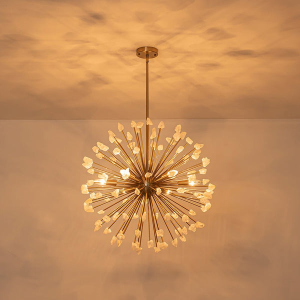 Chandelierias - Luxury 6 - Light Alabaster Stone Sunburst Sphere Chandelier - Chandeliers - Brass -