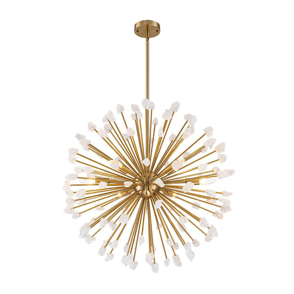 Chandelierias - Luxury 6 - Light Alabaster Stone Sunburst Sphere Chandelier - Chandeliers - Brass -