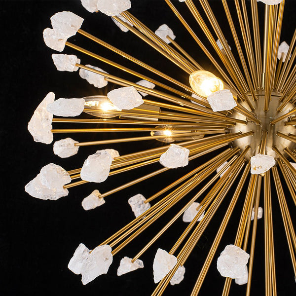 Chandelierias - Luxury 6 - Light Alabaster Stone Sunburst Sphere Chandelier - Chandeliers - Brass -