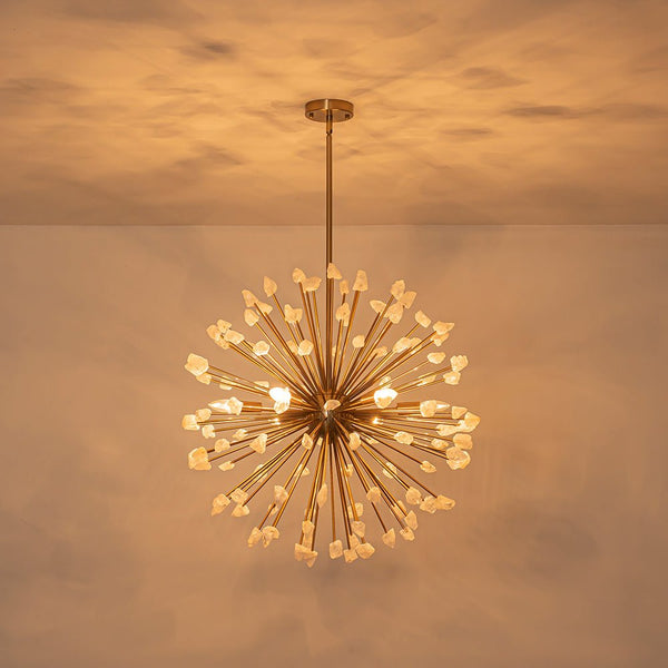 Chandelierias - Luxury 6 - Light Alabaster Stone Sunburst Sphere Chandelier - Chandeliers - Brass -