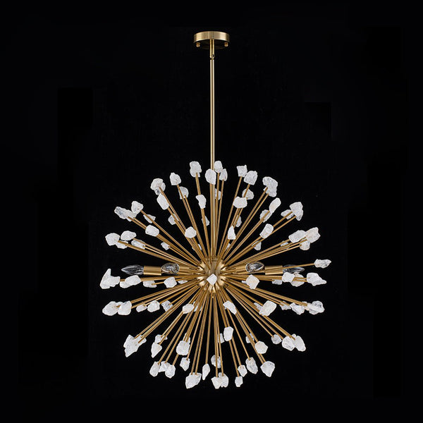 Chandelierias - Luxury 6 - Light Alabaster Stone Sunburst Sphere Chandelier - Chandeliers - Brass -