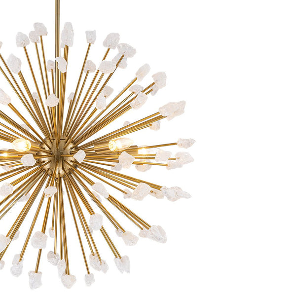 Chandelierias - Luxury 6 - Light Alabaster Stone Sunburst Sphere Chandelier - Chandeliers - Brass -